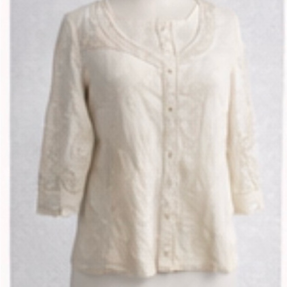 Magnolia Lane Cream Lace Button-Front Blouse – Size M